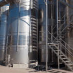A row of stainless steel processing tanks at a modern biodiesel production facility, representing the technical environment evaluated by biodiesel experts.