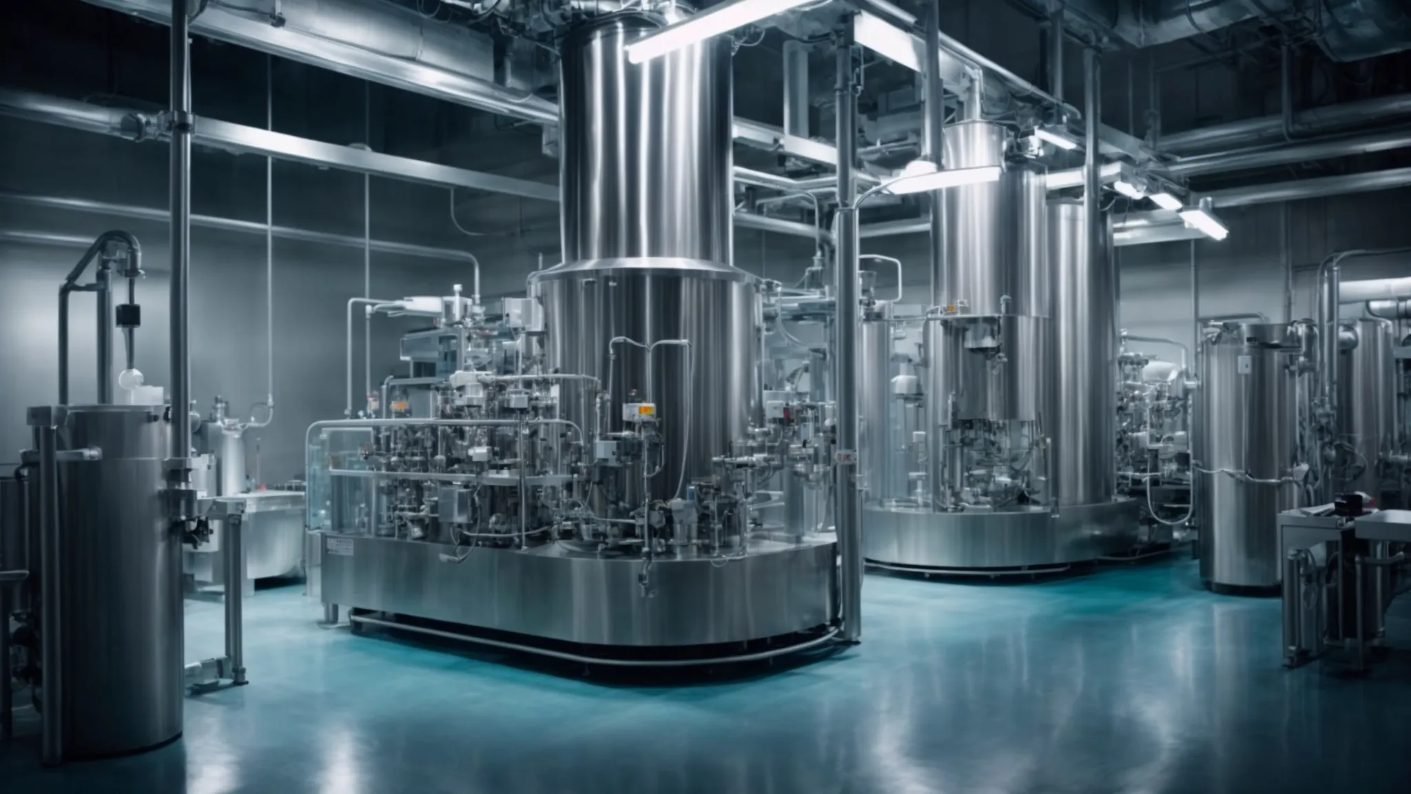 a gleaming bioreactor dominates a laboratory, symbolizing the fusion of technology and biology in the pursuit of sustainable protein production.