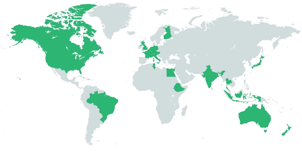 Global network of bioeconomy experts, map showing locations in many countries.