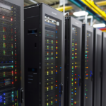 Data center server racks illustrating on-site power solutions such as solid oxide fuel cells for reliable, efficient electricity generation.